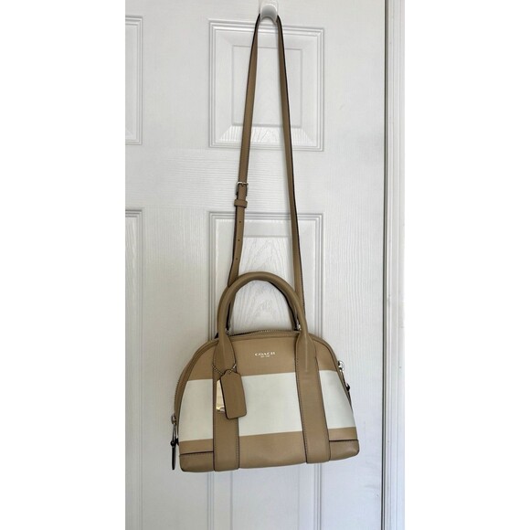 COPY - Coach Bleeker Bag Mini Preston Satchel Stripped Tan White Bag Crossbody - Picture 2 of 14
